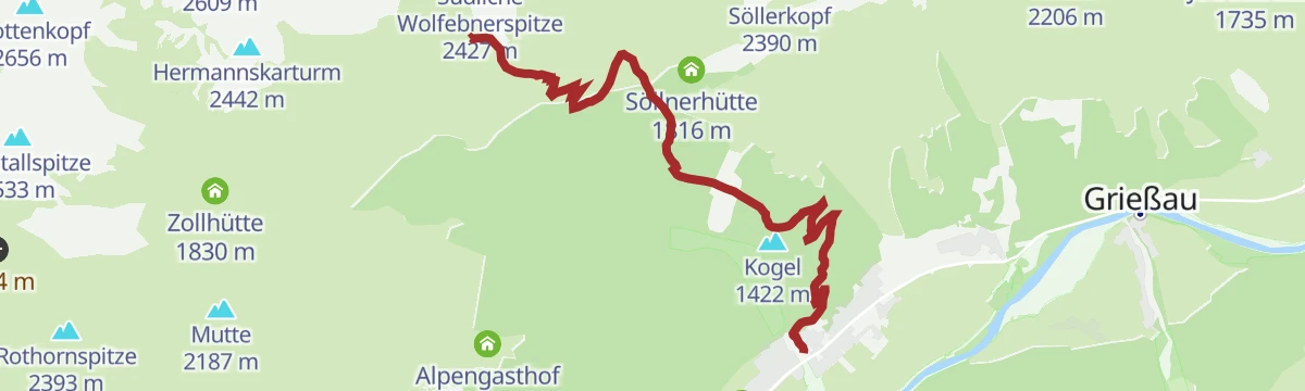 Route map: Elbigenalp - Hermann v. Barth Hütte